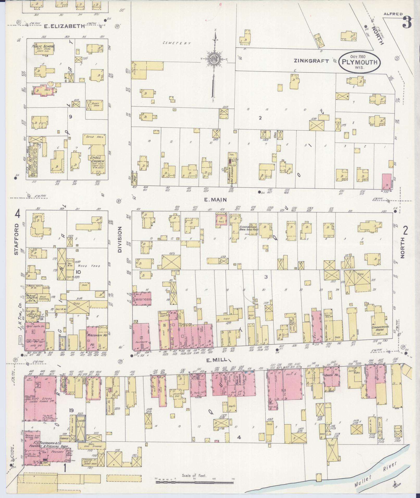 Sanborn Fire Insurance Map from Plymouth, Sheboygan County, Wisconsin (1910), Sheet #0003 - Complete Map Set gallery image, historic Sanborn map, vintage wall art, Wisconsin Wisconsin