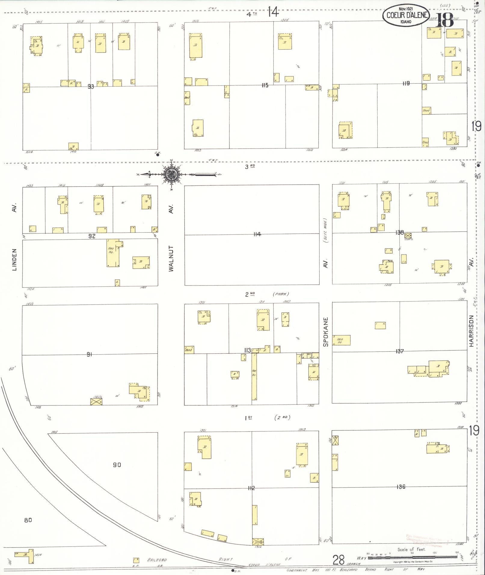 Sanborn Fire Insurance Map from Coeur D'alene, Kootenai County, Idaho (1921), Sheet #0018 - Complete Map Set gallery image, historic Sanborn map, vintage wall art, Idaho Idaho