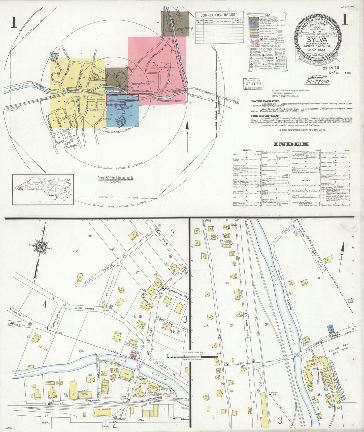 Sanborn Fire Insurance Map from Sylva, Jackson County, North Carolina. (1933) – Historic Sanborn Fire Insurance Map Print