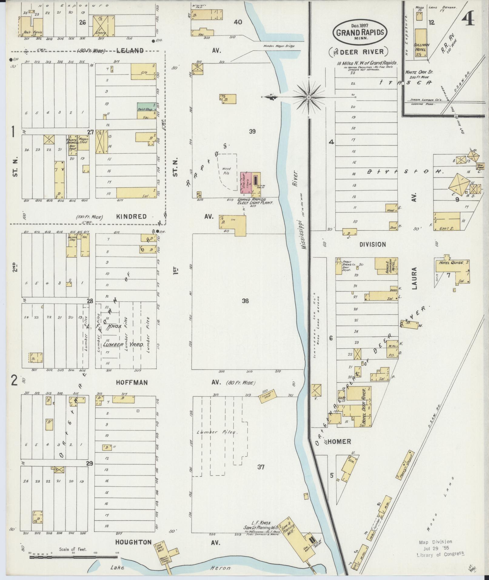Sanborn Fire Insurance Map from Grand Rapids, Itasca County, Minnesota (1897), Sheet #0004 - Historic Sanborn Fire Insurance Map Print, vintage old map wall art, antique decor, genealogy gift, Minnesota Minnesota map