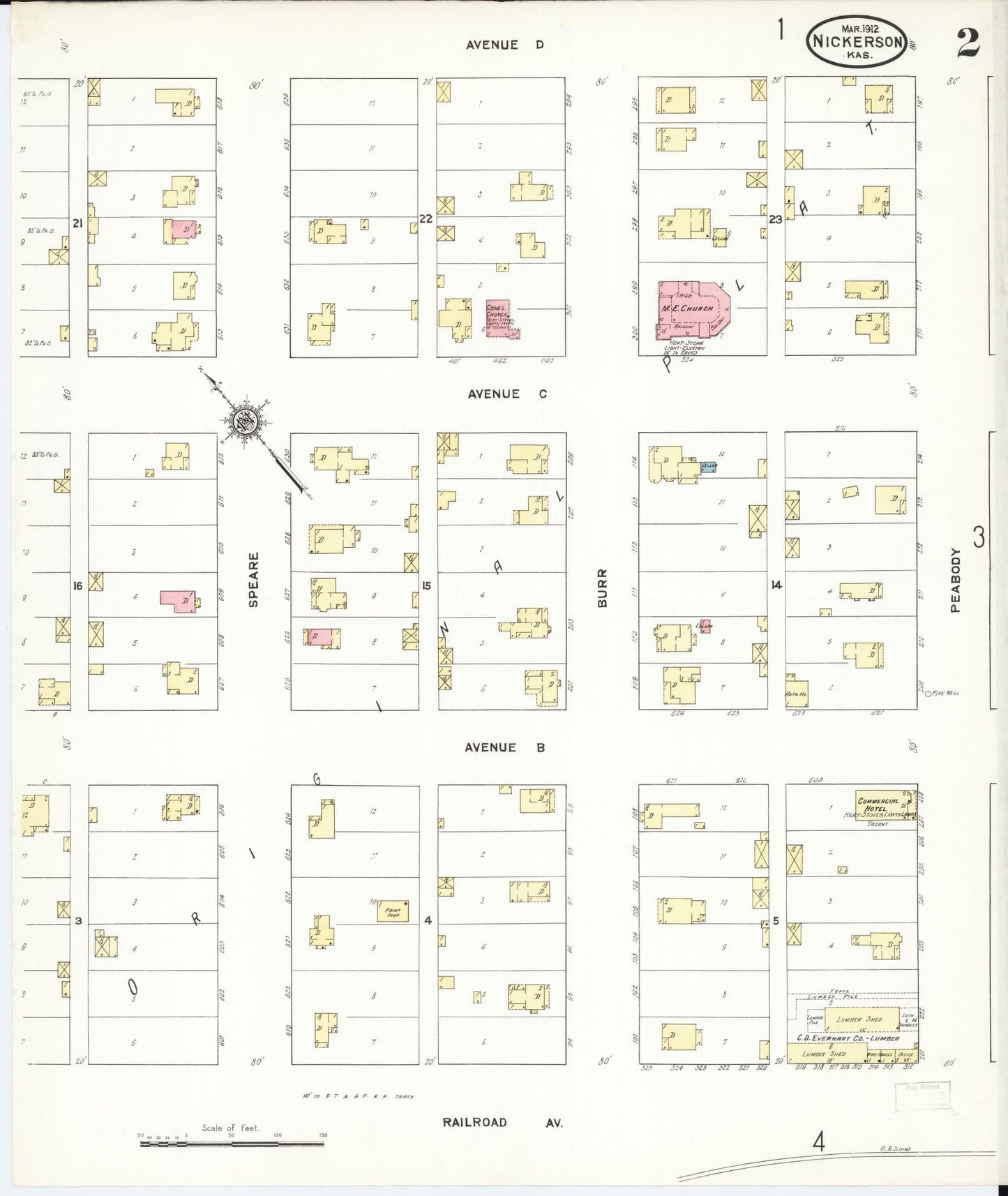 Sanborn Fire Insurance Map from Nickerson, Reno County, Kansas (1912), Sheet #0002 - Complete Map Set gallery image, historic Sanborn map, vintage wall art, Kansas Kansas