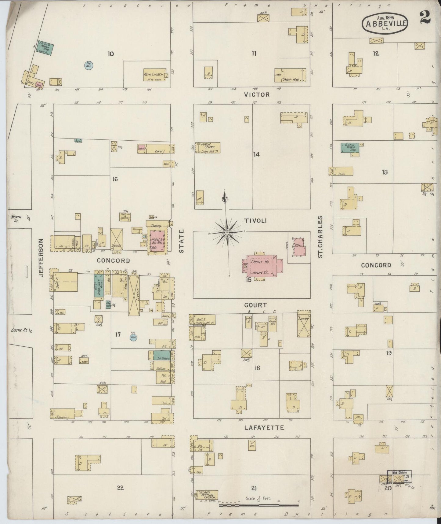 Sanborn Fire Insurance Map from Abbeville, Vermilion Parish, Louisiana (1895), Sheet #0002 - Complete Map Set gallery image, historic Sanborn map, vintage wall art, Louisiana Louisiana