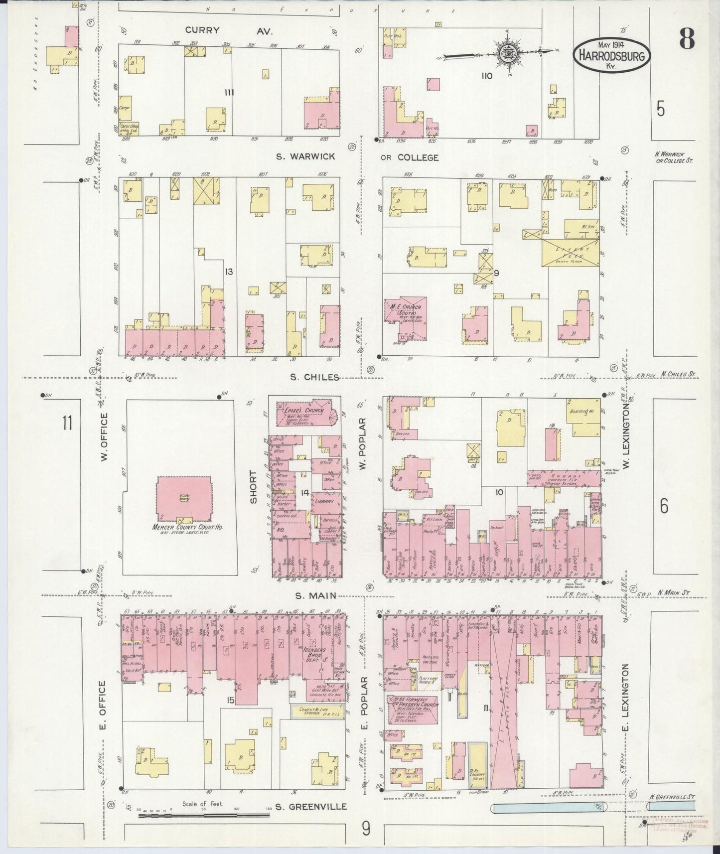 Sanborn Fire Insurance Map from Harrodsburg, Mercer County, Kentucky (1914), Sheet #0008 - Complete Map Set gallery image, historic Sanborn map, vintage wall art, Kentucky Kentucky