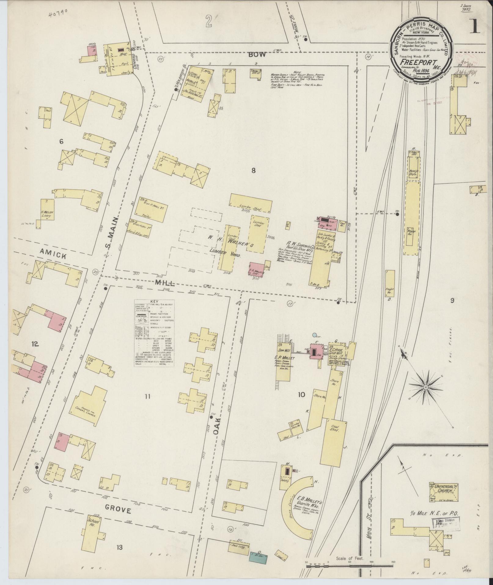 Sanborn Fire Insurance Map from Freeport, Cumberland County, Maine. (1894) – Historic Sanborn Fire Insurance Map Print