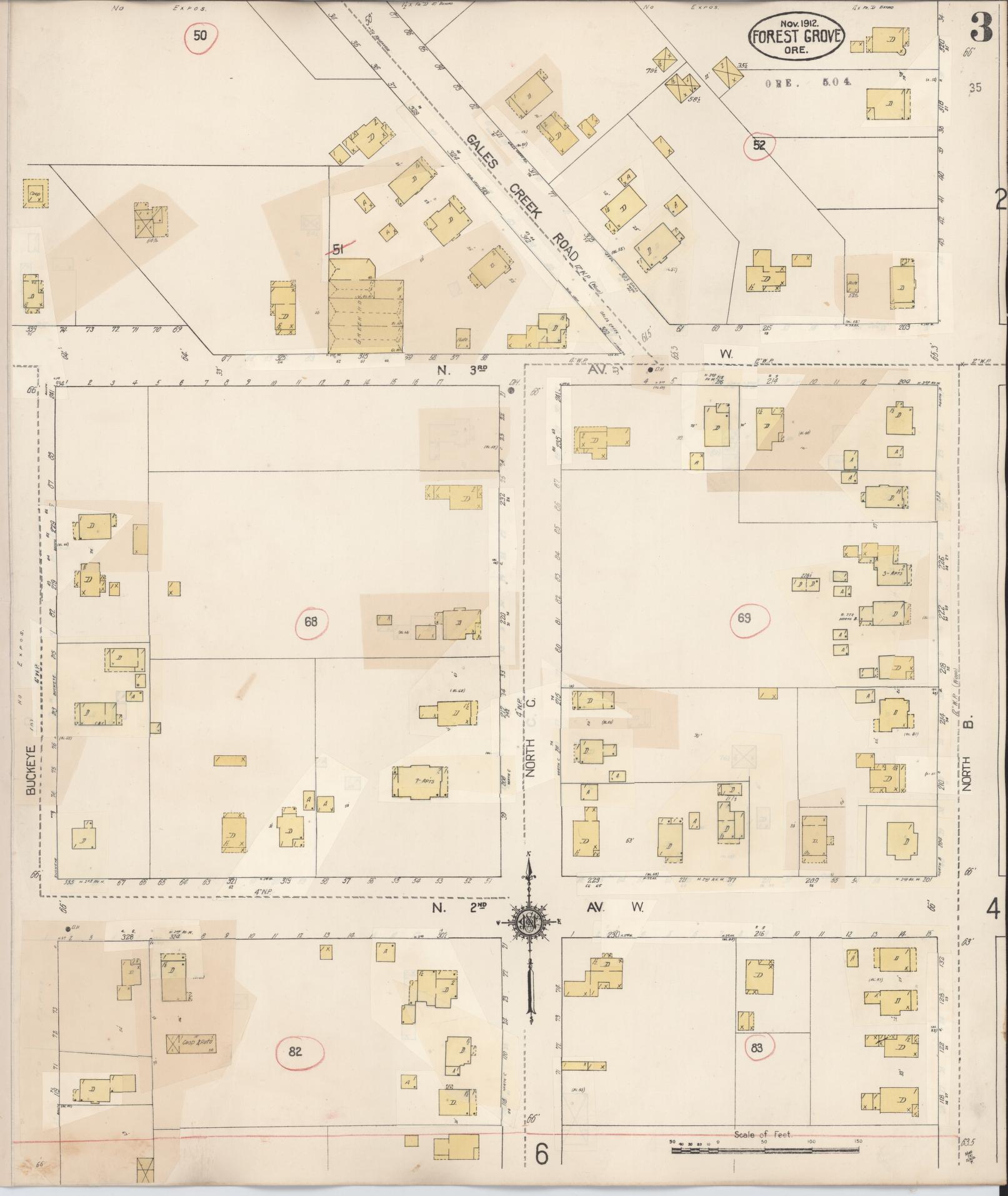 Sanborn Fire Insurance Map from Forest Grove, Washington County, Oregon (1939), Sheet #0003 - Complete Map Set gallery image, historic Sanborn map, vintage wall art, Oregon Oregon