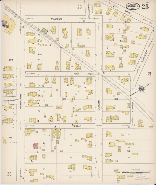 Sanborn Fire Insurance Map from Norwalk, Huron County, Ohio (1922), Sheet #0025 - Historic Sanborn Fire Insurance Map Print, vintage old map wall art, antique decor, genealogy gift, Ohio Ohio map