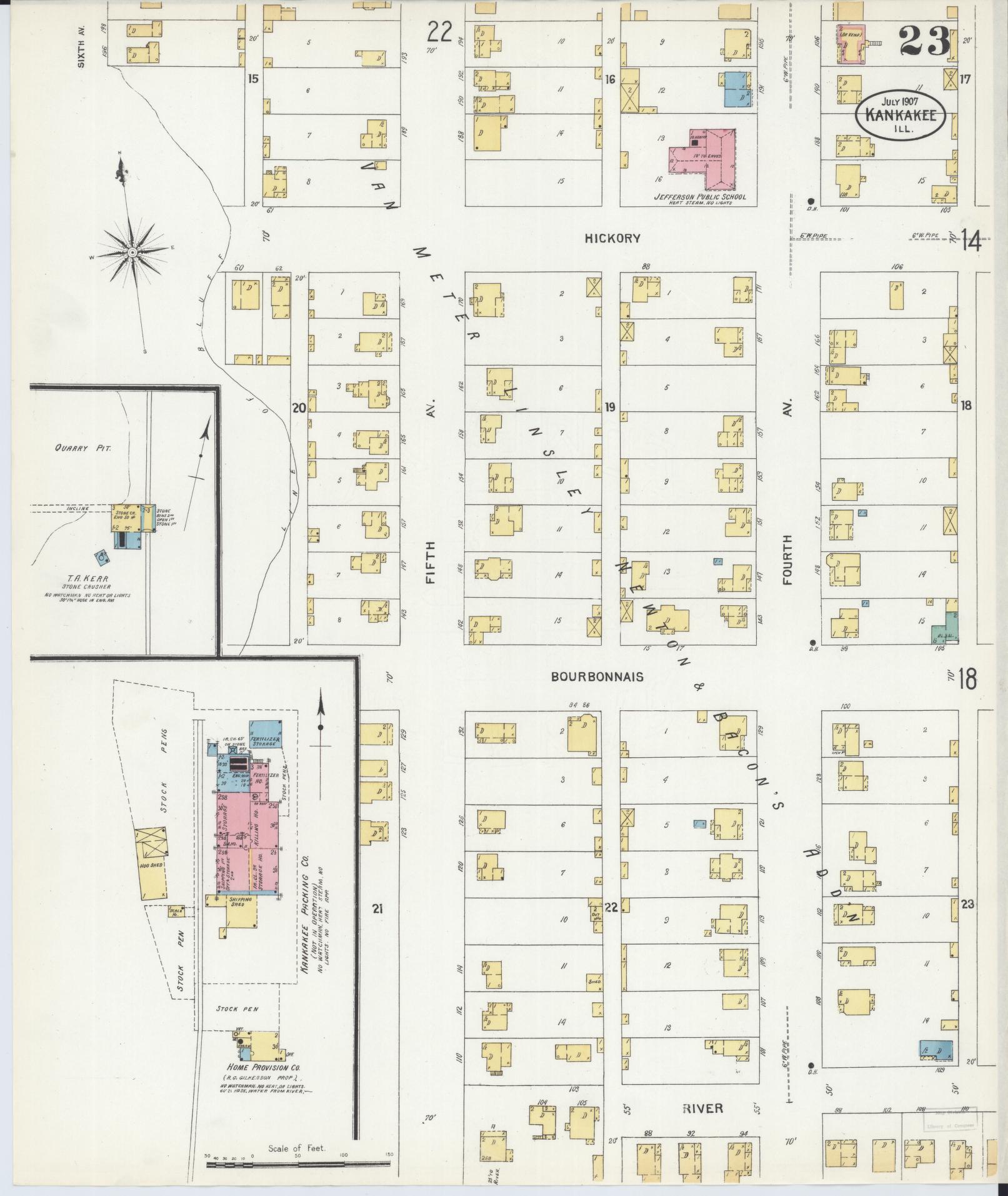 Sanborn Fire Insurance Map from Kankakee, Kankakee County, Illinois (1907), Sheet #0023 - Historic Sanborn Fire Insurance Map Print, vintage old map wall art, antique decor, genealogy gift, Illinois Illinois map