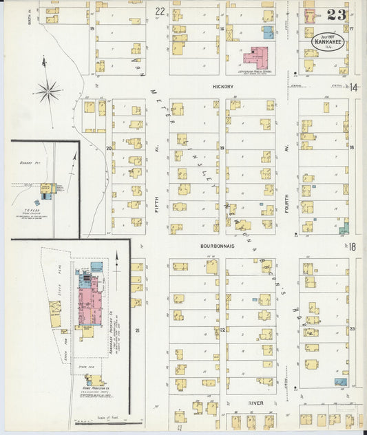 Sanborn Fire Insurance Map from Kankakee, Kankakee County, Illinois (1907), Sheet #0023 - Historic Sanborn Fire Insurance Map Print, vintage old map wall art, antique decor, genealogy gift, Illinois Illinois map