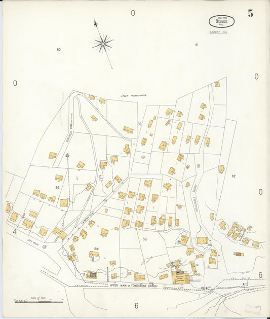 Sanborn Fire Insurance Map from Bisbee, Cochise County, Arizona (1906), Sheet #0005 - Historic Sanborn Fire Insurance Map Print, vintage old map wall art, antique decor, genealogy gift, Arizona Arizona map