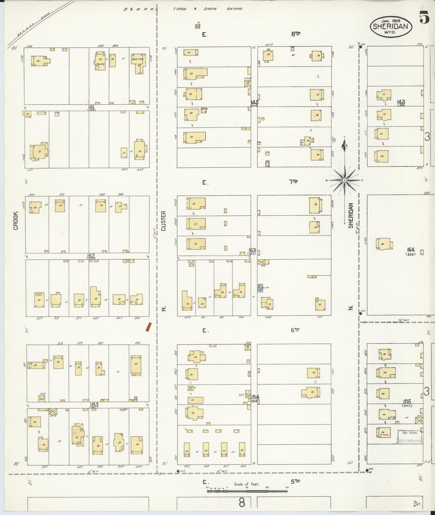 Sanborn Fire Insurance Map from Sheridan, Sheridan County, Wyoming (1908), Sheet #0005 - Complete Map Set gallery image, historic Sanborn map, vintage wall art, Wyoming Wyoming
