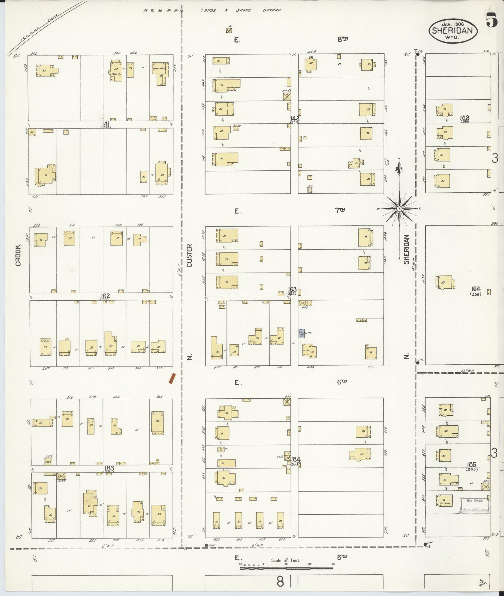 Sanborn Fire Insurance Map from Sheridan, Sheridan County, Wyoming (1908), Sheet #0005 - Complete Map Set gallery image, historic Sanborn map, vintage wall art, Wyoming Wyoming
