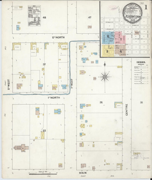 Sanborn Fire Insurance Map from Pleasant Grove, Utah County, Utah (1890), Sheet #0001 - Historic Sanborn Fire Insurance Map Print, vintage old map wall art, antique decor, genealogy gift, Pleasant Grove Utah map