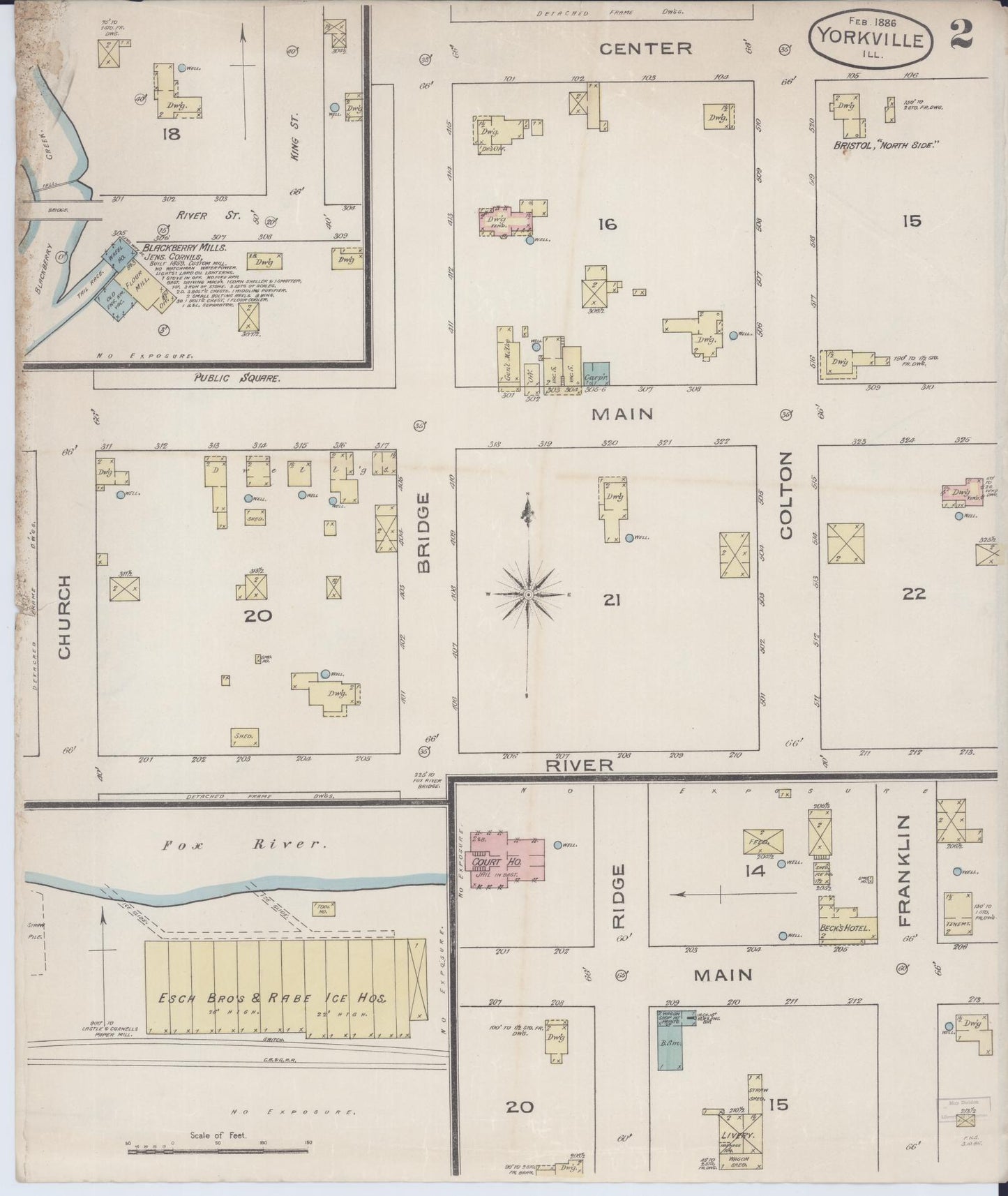 Sanborn Fire Insurance Map from Yorkville, Kendall County, Illinois (1886), Sheet #0002 - Complete Map Set gallery image, historic Sanborn map, vintage wall art, Illinois Illinois