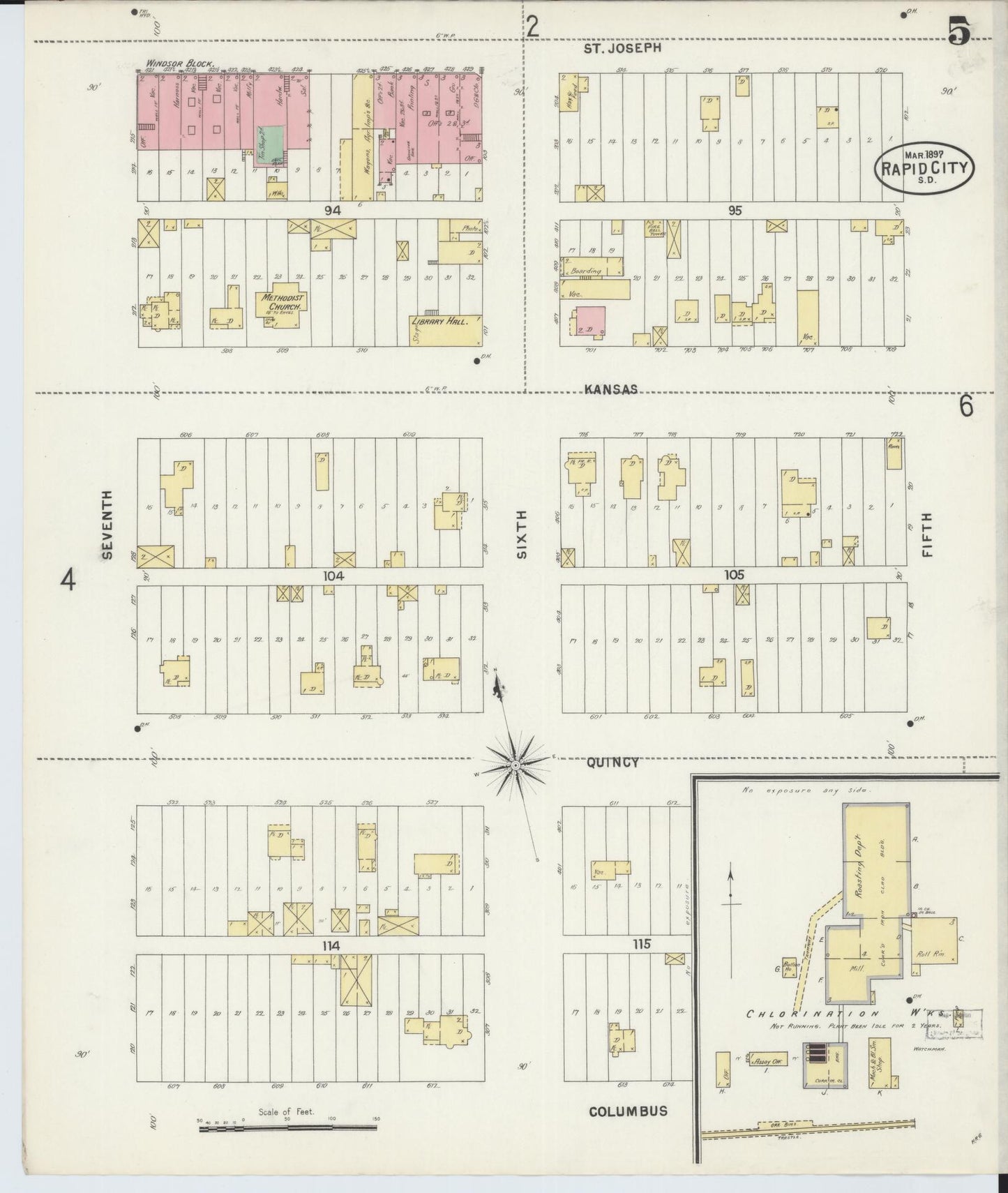 Sanborn Fire Insurance Map from Rapid City, Pennington County, South Dakota (1897), Sheet #0005 - Historic Sanborn Fire Insurance Map Print, vintage old map wall art, antique decor, genealogy gift, South Dakota South Dakota map