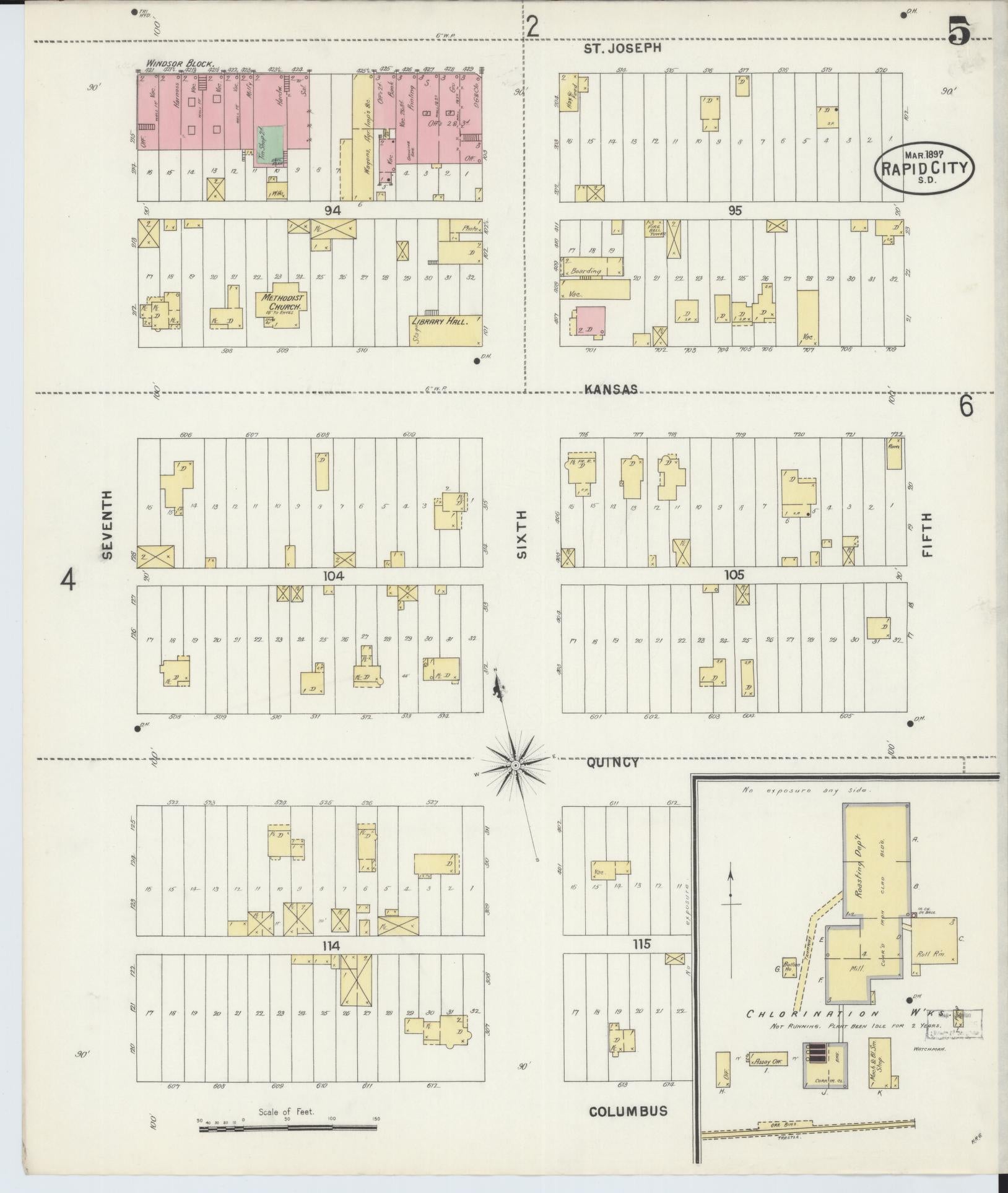 Sanborn Fire Insurance Map from Rapid City, Pennington County, South Dakota (1897), Sheet #0005 - Historic Sanborn Fire Insurance Map Print, vintage old map wall art, antique decor, genealogy gift, South Dakota South Dakota map