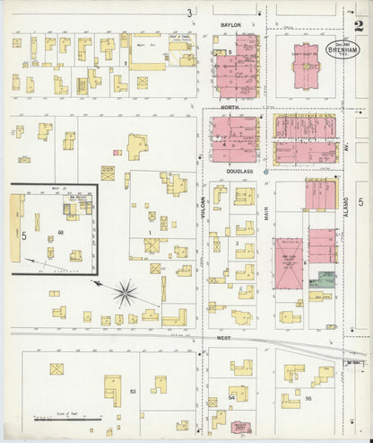 Sanborn Fire Insurance Map from Brenham, Washington County, Texas (1901), Sheet #0002 - Historic Sanborn Fire Insurance Map Print, vintage old map wall art, antique decor, genealogy gift, Texas Texas map