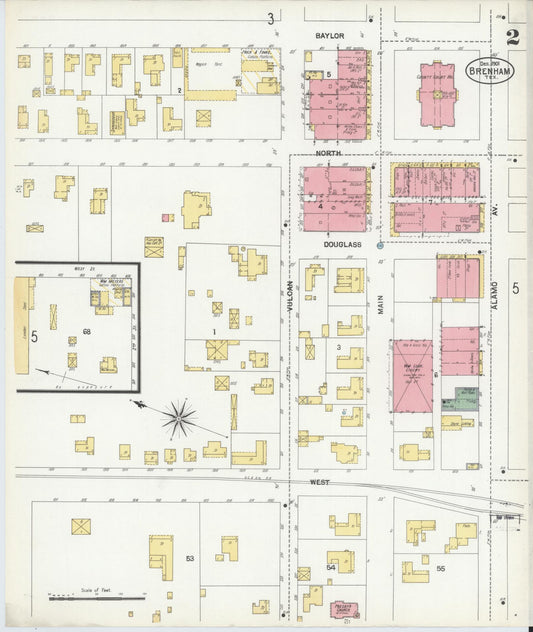 Sanborn Fire Insurance Map from Brenham, Washington County, Texas (1901), Sheet #0002 - Historic Sanborn Fire Insurance Map Print, vintage old map wall art, antique decor, genealogy gift, Texas Texas map