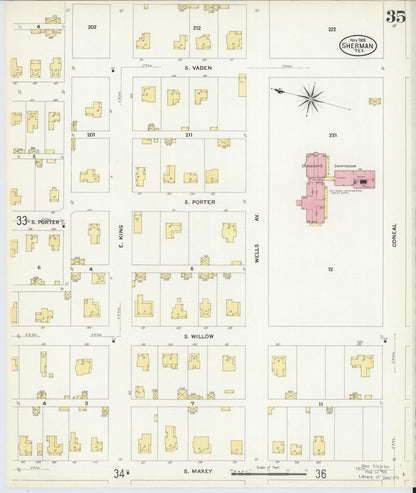 Sanborn Fire Insurance Map from Sherman, Grayson County, Texas (1908), Sheet #0035 - Complete Map Set gallery image, historic Sanborn map, vintage wall art, Texas Texas