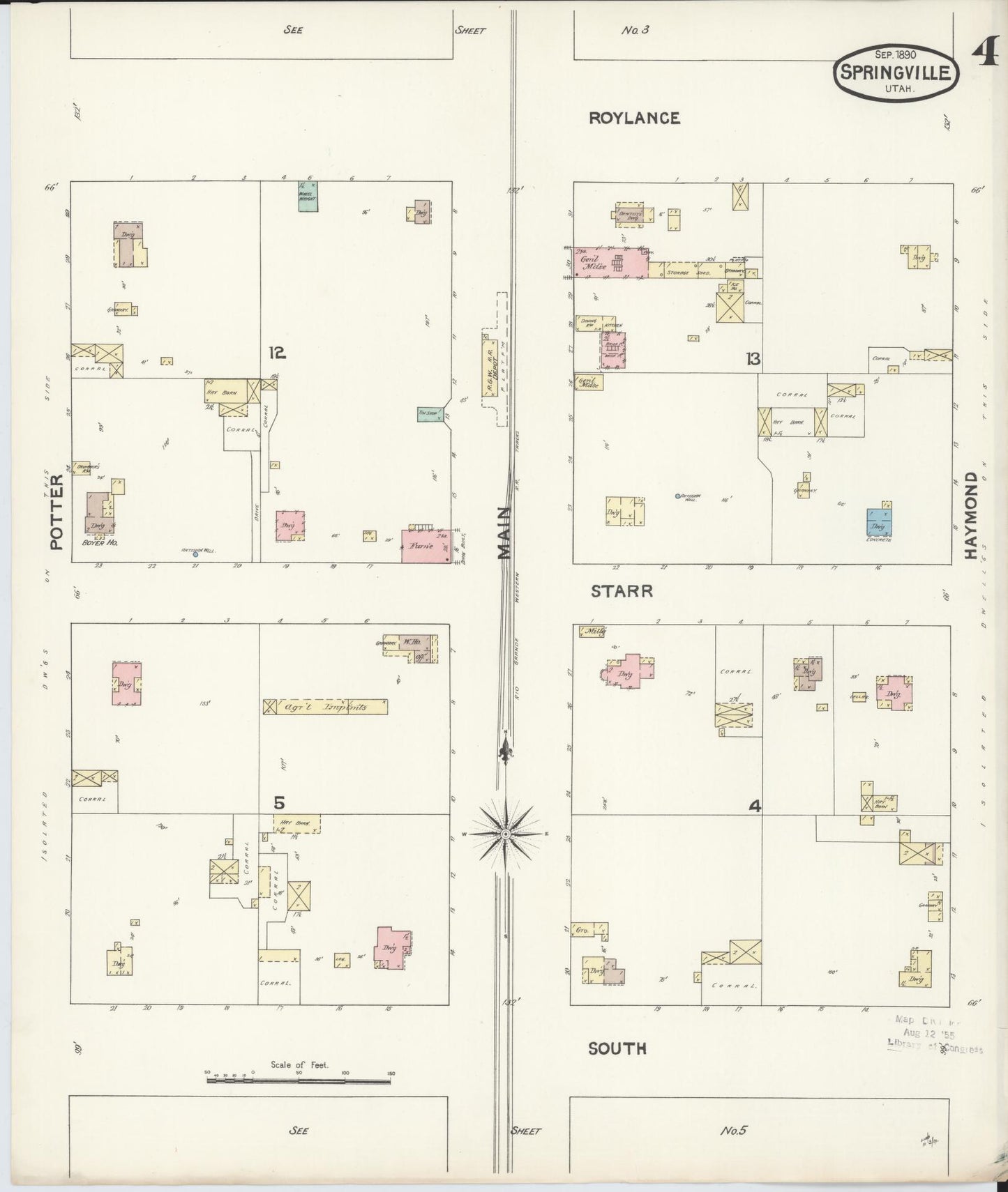 Sanborn Fire Insurance Map from Springville, Utah County, Utah (1890), Sheet #0004 - Complete Map Set gallery image, historic Sanborn map, vintage wall art, Springville Utah