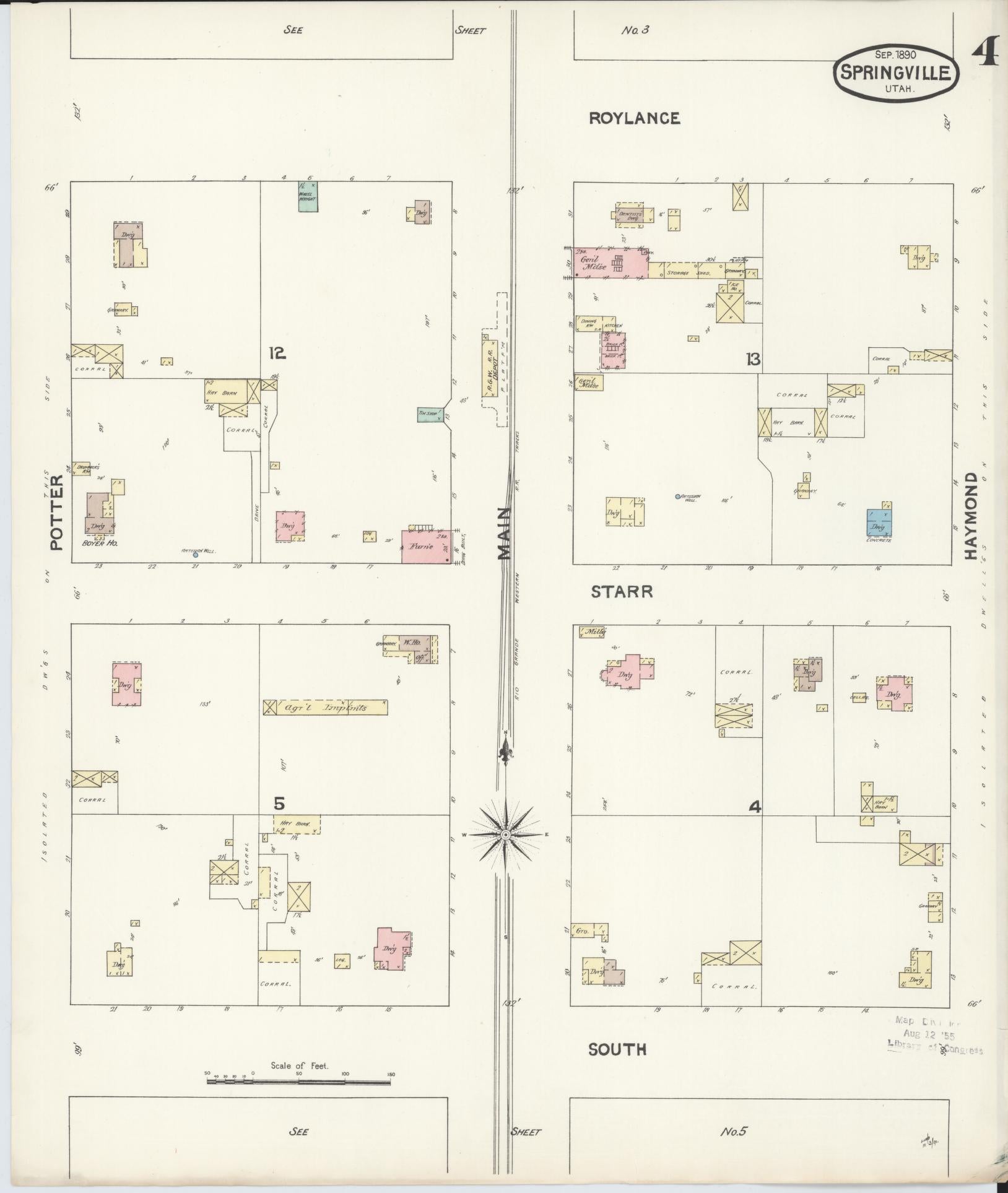 Sanborn Fire Insurance Map from Springville, Utah County, Utah (1890), Sheet #0004 - Complete Map Set gallery image, historic Sanborn map, vintage wall art, Springville Utah