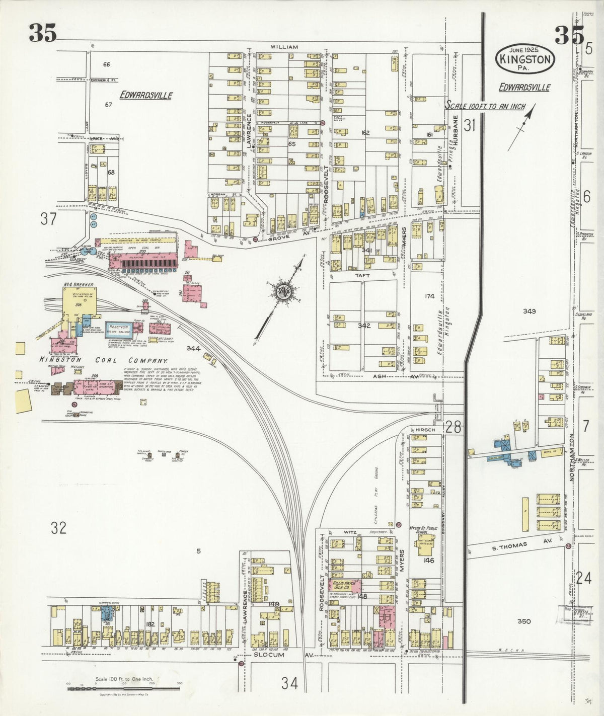 Sanborn Fire Insurance Map from Kingston, Luzerne County, Pennsylvania (1925), Sheet #0035 - Complete Map Set gallery image, historic Sanborn map, vintage wall art, Pennsylvania Pennsylvania