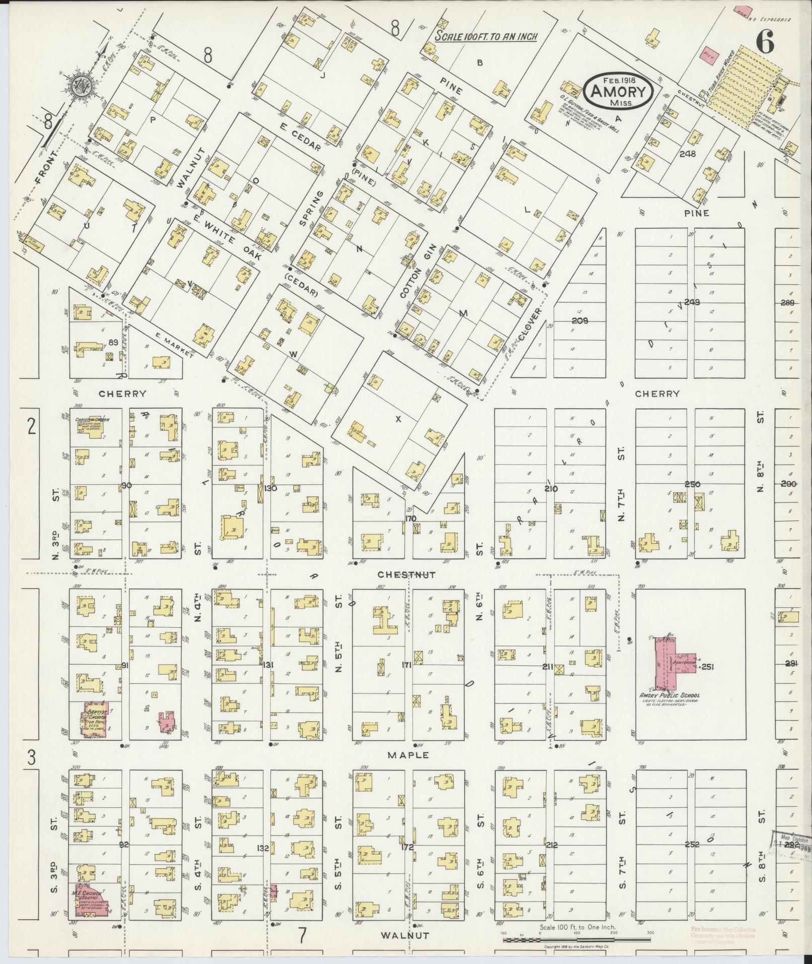 Sanborn Fire Insurance Map from Amory, Monroe County, Mississippi (1918), Sheet #0006 - Complete Map Set gallery image, historic Sanborn map, vintage wall art, Mississippi Mississippi