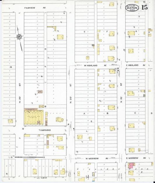 Sanborn Fire Insurance Map from Raton, Colfax County, New Mexico (1919), Sheet #0015 - Historic Sanborn Fire Insurance Map Print, vintage old map wall art, antique decor, genealogy gift, New Mexico New Mexico map