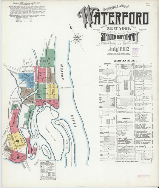 Sanborn Fire Insurance Map from Waterford, Saratoga County, New York (1902), Sheet #0001 - Historic Sanborn Fire Insurance Map Print, vintage old map wall art, antique decor, genealogy gift, New York New York map