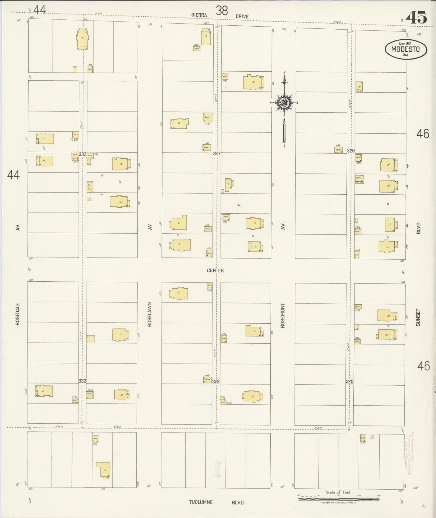 Sanborn Fire Insurance Map from Modesto, Stanislaus County, California (1919), Sheet #0045 - Complete Map Set gallery image, historic Sanborn map, vintage wall art, California California