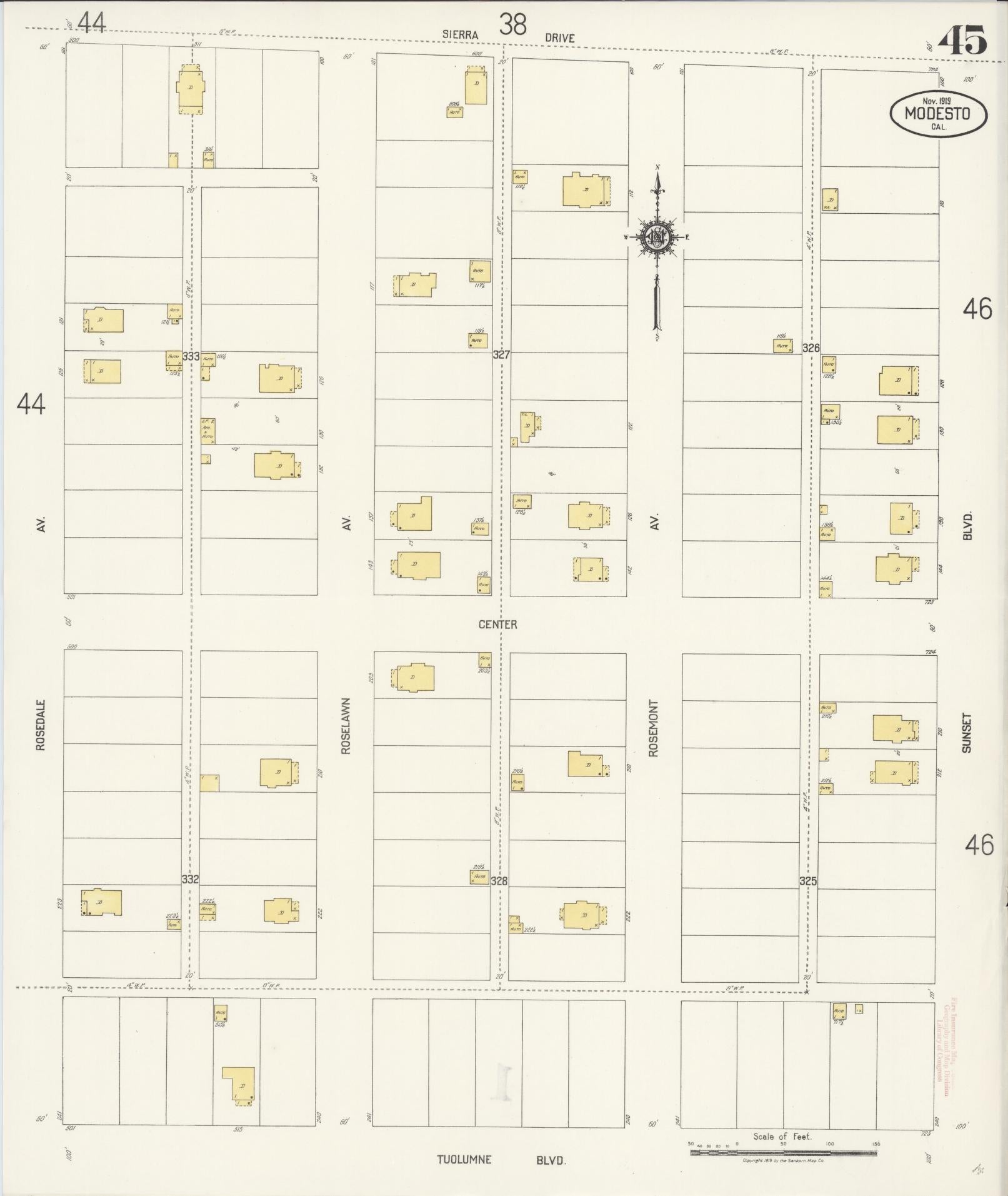 Sanborn Fire Insurance Map from Modesto, Stanislaus County, California (1919), Sheet #0045 - Complete Map Set gallery image, historic Sanborn map, vintage wall art, California California