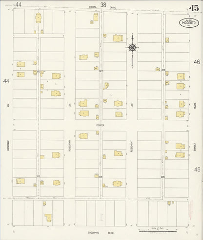 Sanborn Fire Insurance Map from Modesto, Stanislaus County, California (1919), Sheet #0045 - Complete Map Set gallery image, historic Sanborn map, vintage wall art, California California