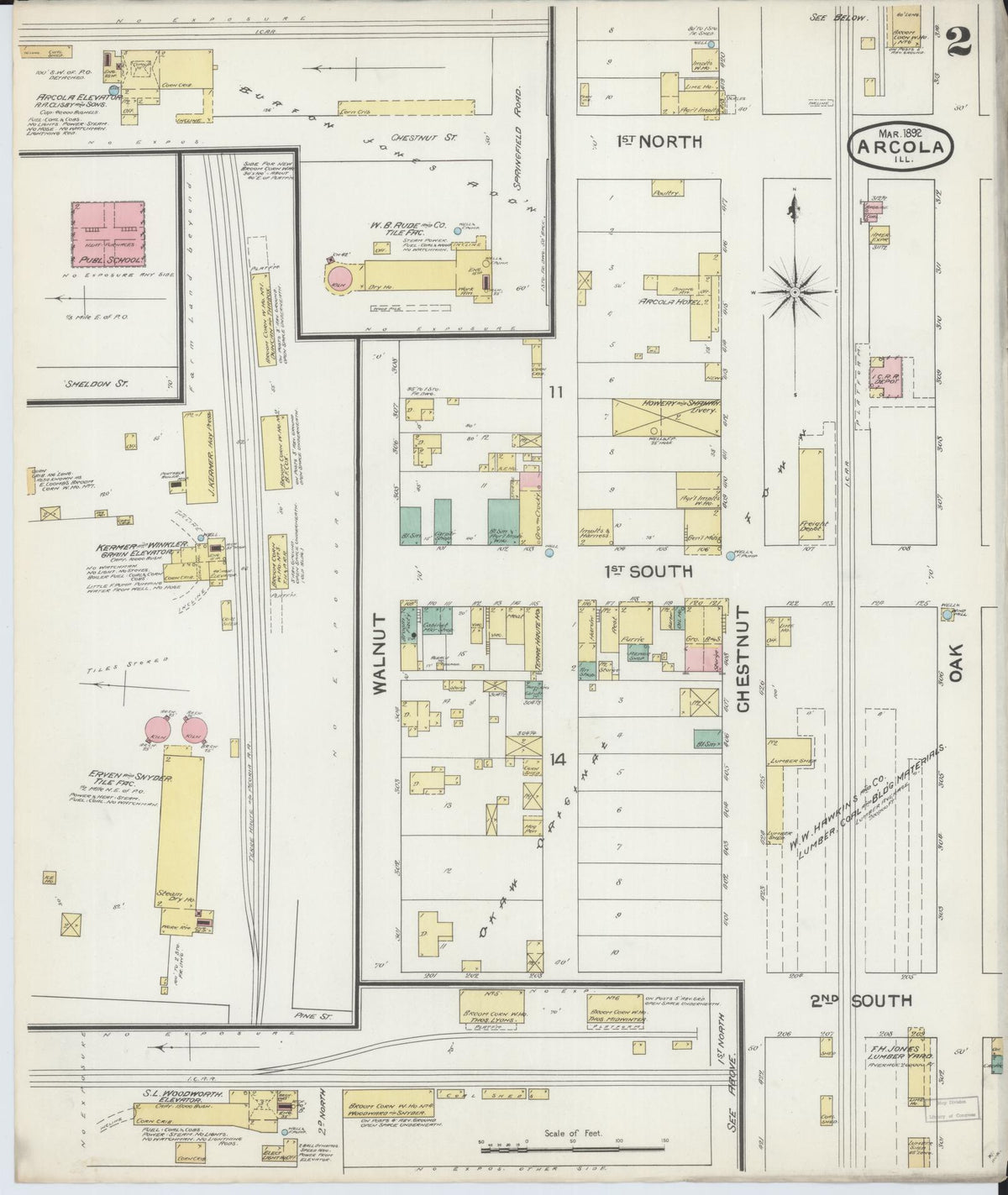 Sanborn Fire Insurance Map from Arcola, Douglas County, Illinois (1892), Sheet #0002 - Historic Sanborn Fire Insurance Map Print, vintage old map wall art, antique decor, genealogy gift, Illinois Illinois map