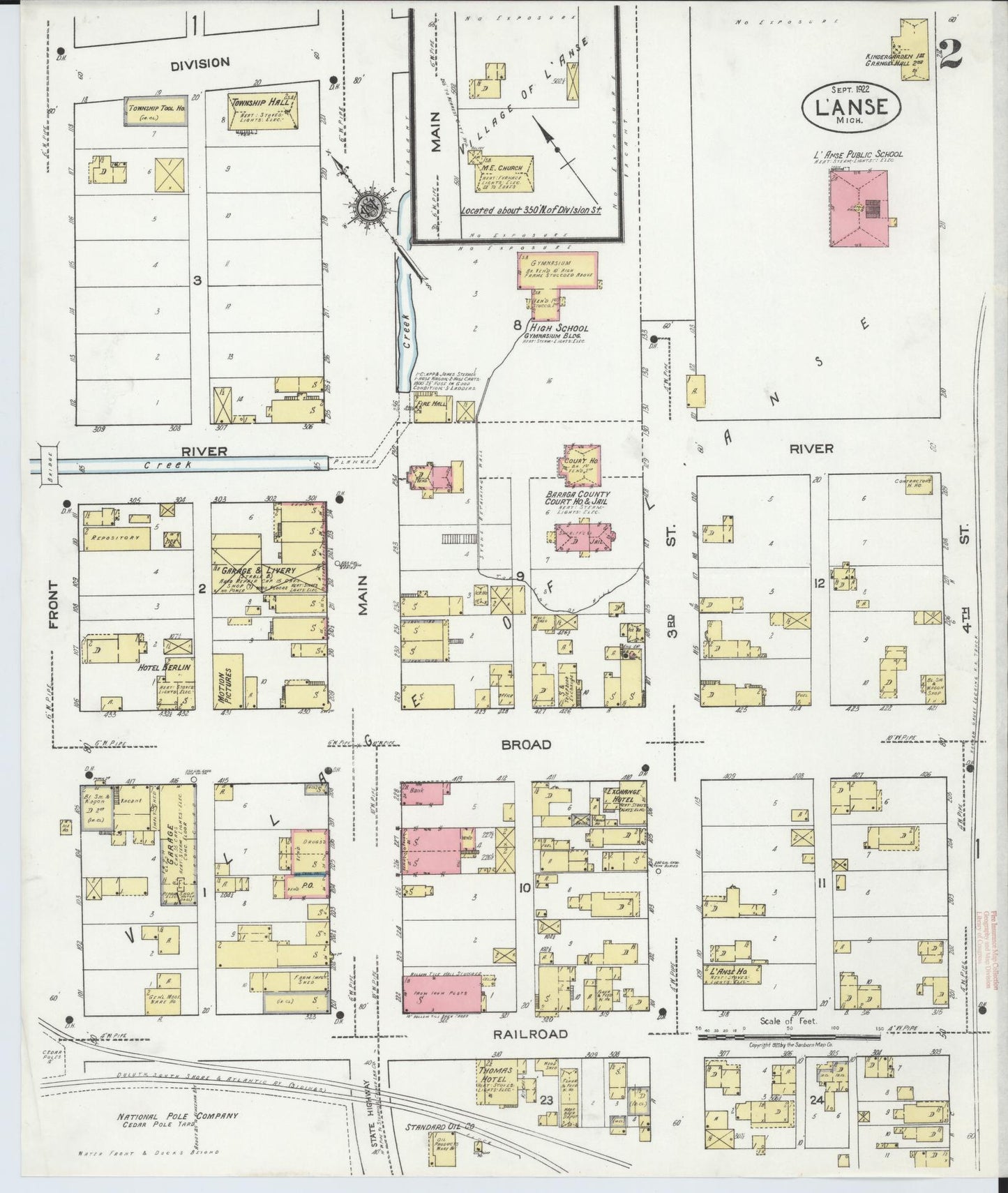 Sanborn Fire Insurance Map from L'Anse, Baraga County, Michigan (1922), Sheet #0002 - Complete Map Set gallery image, historic Sanborn map, vintage wall art, Michigan Michigan