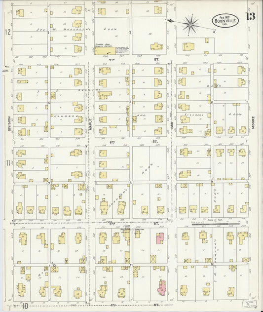 Sanborn Fire Insurance Map from Boonville, Warrick County, Indiana (1907), Sheet #0013 - Historic Sanborn Fire Insurance Map Print, vintage old map wall art, antique decor, genealogy gift, Indiana Indiana map