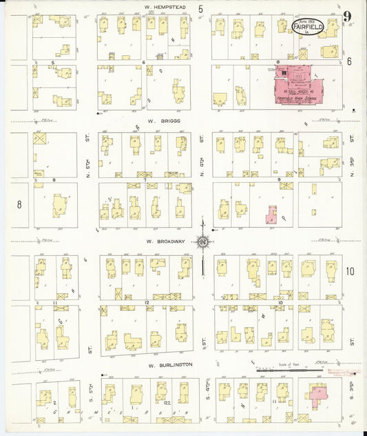 Sanborn Fire Insurance Map from Fairfield, Jefferson County, Iowa (1913), Sheet #0009 - Historic Sanborn Fire Insurance Map Print, vintage old map wall art