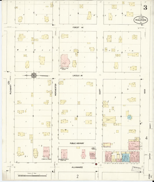 Sanborn Fire Insurance Map from Waukon, Allamakee County, Iowa (1913), Sheet #0003 - Historic Sanborn Fire Insurance Map Print, vintage old map wall art