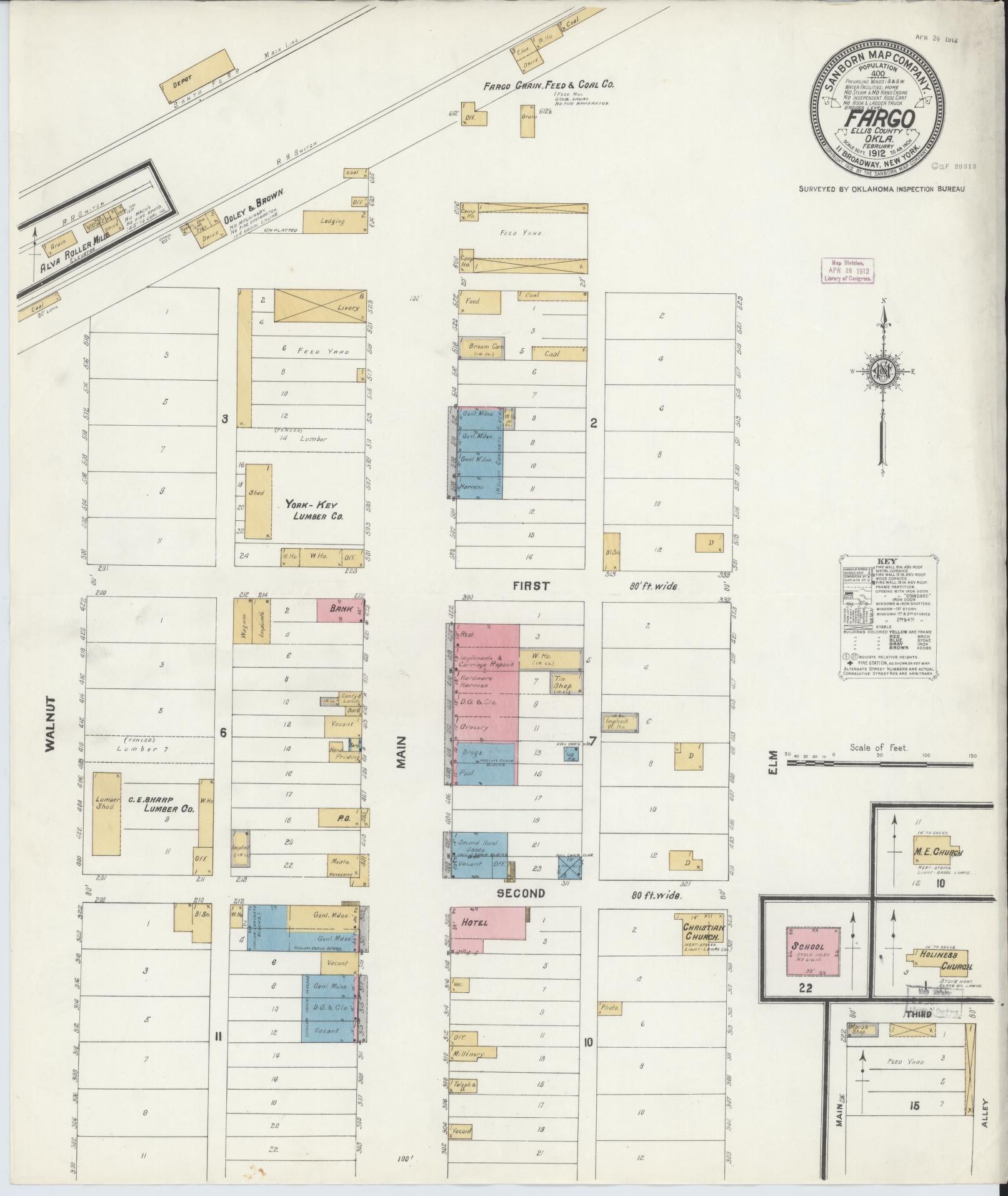 Sanborn Fire Insurance Map from Fargo, Ellis County, Oklahoma (1912), Sheet #0001 - Historic Sanborn Fire Insurance Map Print, vintage old map wall art, antique decor, genealogy gift, Oklahoma Oklahoma map