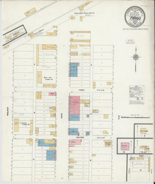 Sanborn Fire Insurance Map from Fargo, Ellis County, Oklahoma (1912), Sheet #0001 - Historic Sanborn Fire Insurance Map Print, vintage old map wall art, antique decor, genealogy gift, Oklahoma Oklahoma map