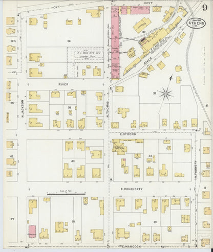 Sanborn Fire Insurance Map from Athens, Clarke County, Georgia (1898), Sheet #0009 - Complete Map Set gallery image, historic Sanborn map, vintage wall art, Georgia Georgia