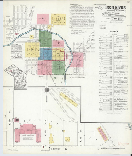 Sanborn Fire Insurance Map from Iron River, Iron County, Michigan (1917), Sheet #0001 - Historic Sanborn Fire Insurance Map Print, vintage old map wall art, antique decor, genealogy gift, Michigan Michigan map
