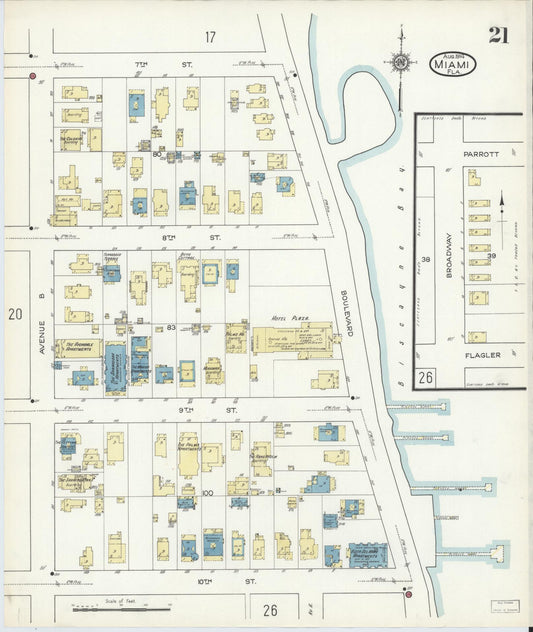 Sanborn Fire Insurance Map from Miami, Dade County, Florida (1914), Sheet #0021 - Historic Sanborn Fire Insurance Map Print, vintage old map wall art, antique decor, genealogy gift, Florida Florida map