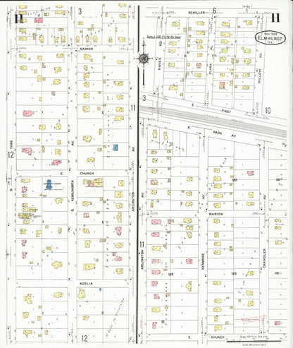 Sanborn Fire Insurance Map from Elmhurst, Du Page County, Illinois (1924), Sheet #0011 - Historic Sanborn Fire Insurance Map Print, vintage old map wall art, antique decor, genealogy gift, Illinois Illinois map