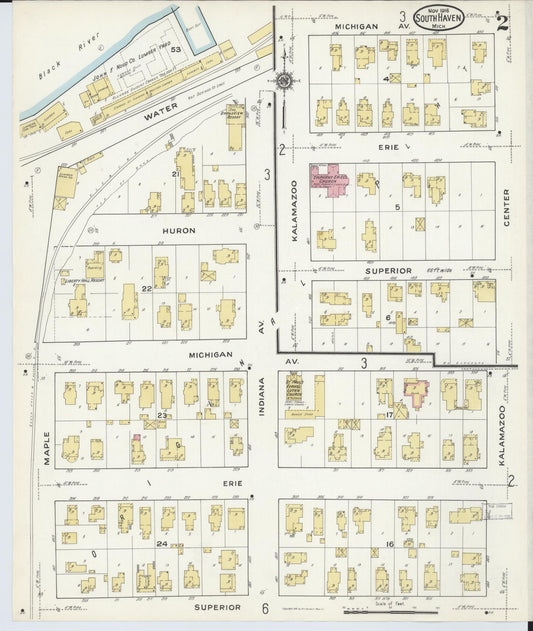 Sanborn Fire Insurance Map from South Haven, Van Buren County, Michigan (1916), Sheet #0002 - Historic Sanborn Fire Insurance Map Print, vintage old map wall art, antique decor, genealogy gift, Michigan Michigan map