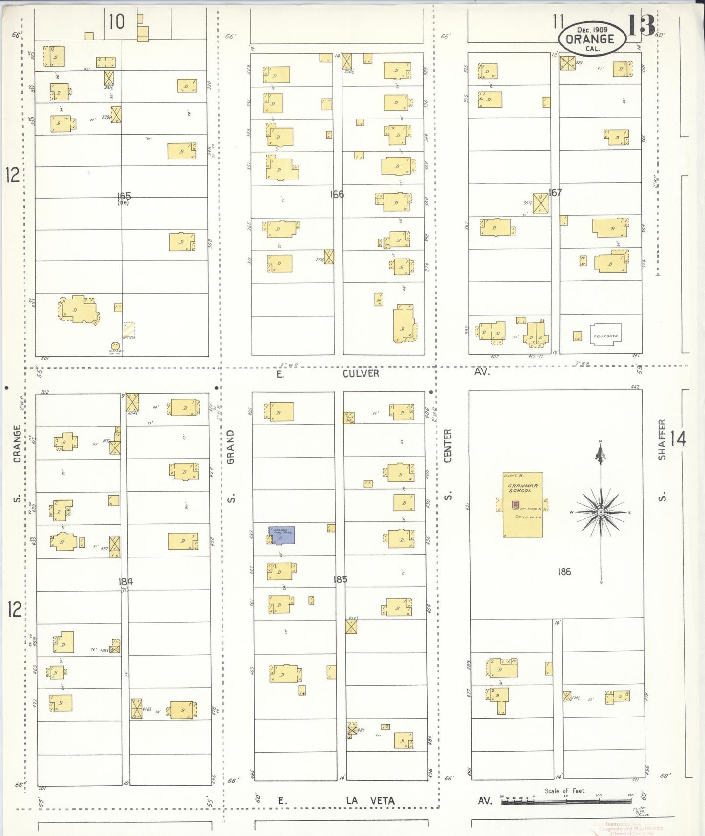 Sanborn Fire Insurance Map from Orange, Orange County, California (1909), Sheet #0013 - Complete Map Set gallery image, historic Sanborn map, vintage wall art, California California