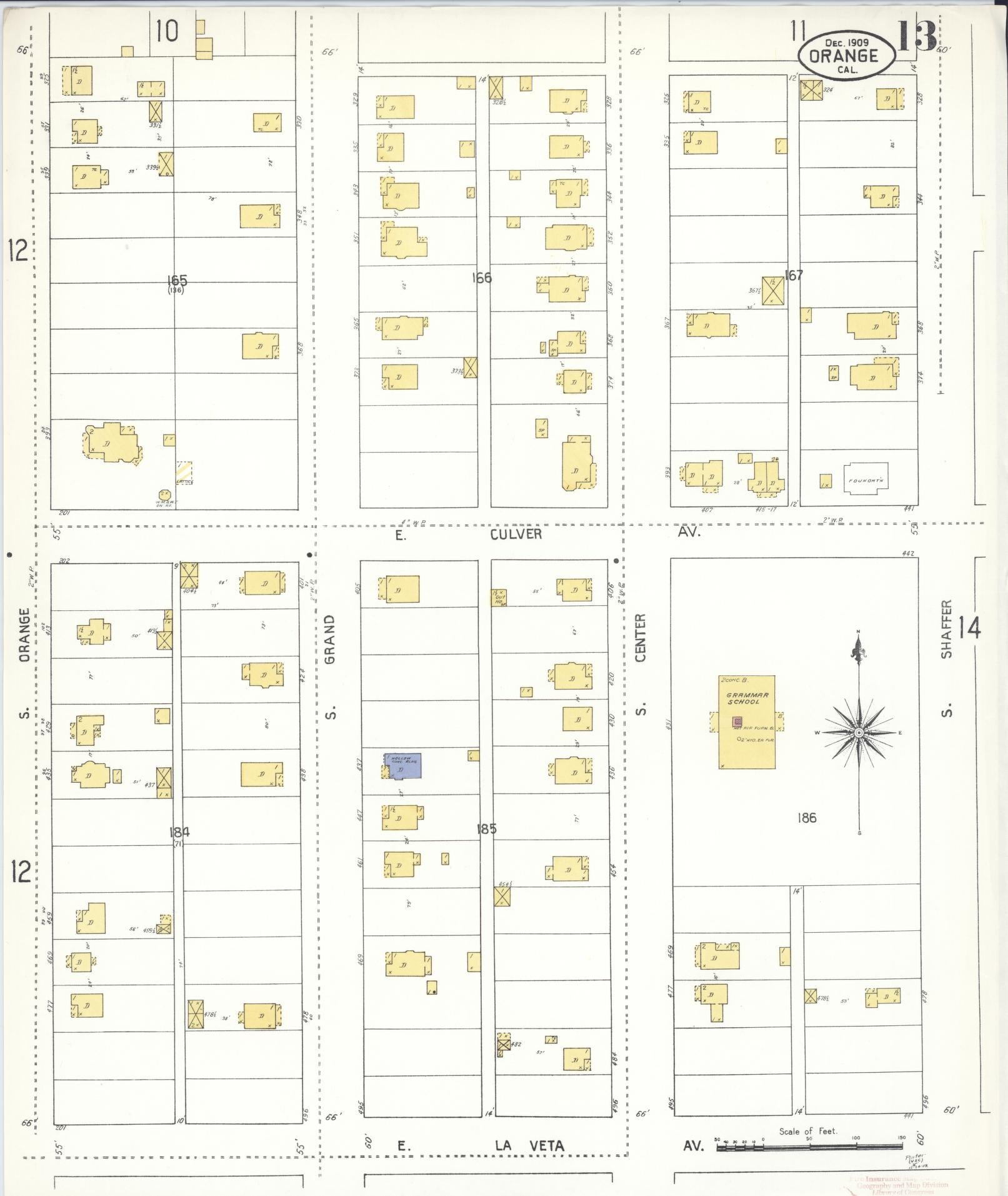 Sanborn Fire Insurance Map from Orange, Orange County, California (1909), Sheet #0013 - Complete Map Set gallery image, historic Sanborn map, vintage wall art, California California