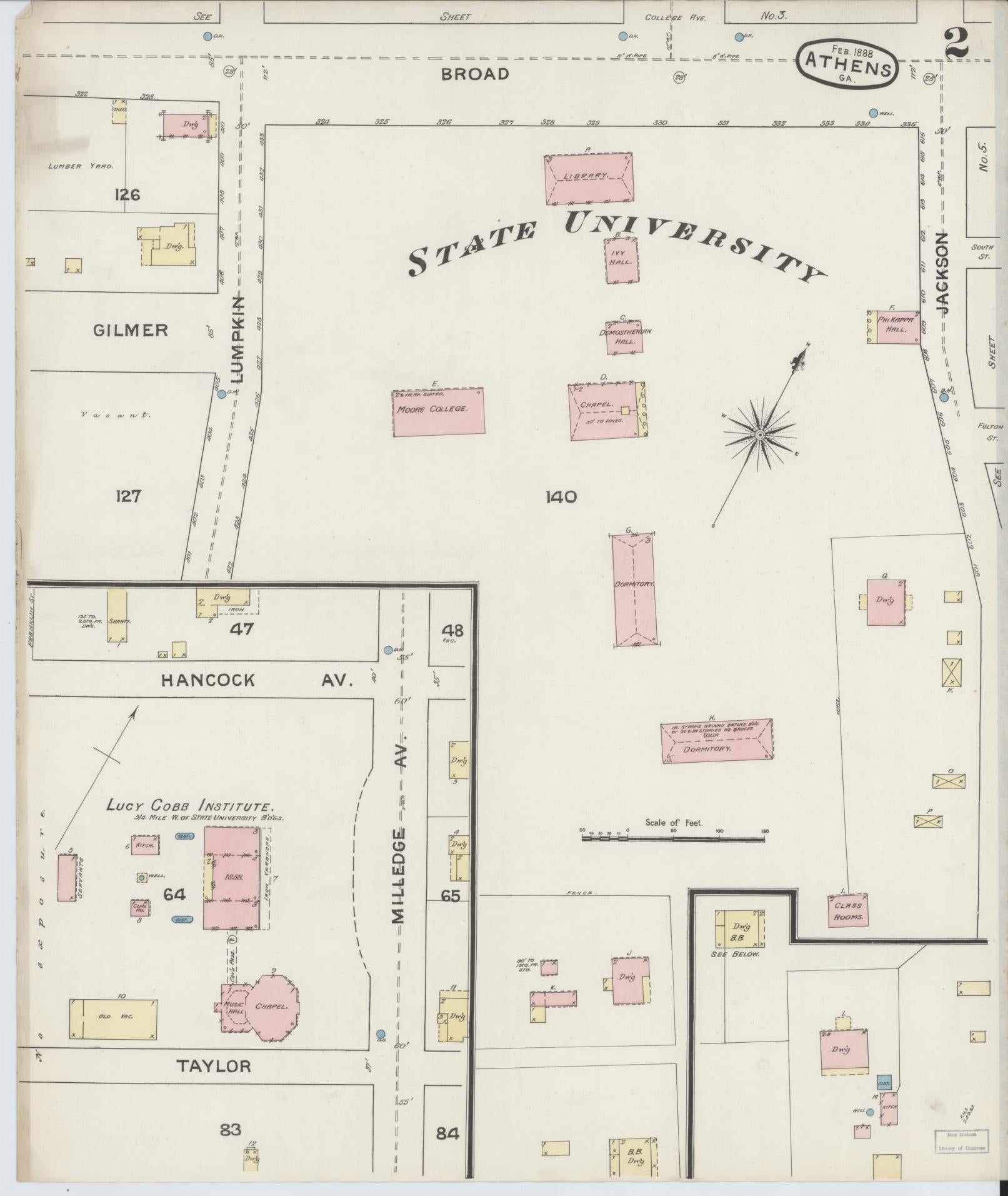 Sanborn Fire Insurance Map from Athens, Clarke County, Georgia (1888), Sheet #0002 - Complete Map Set gallery image, historic Sanborn map, vintage wall art, Georgia Georgia