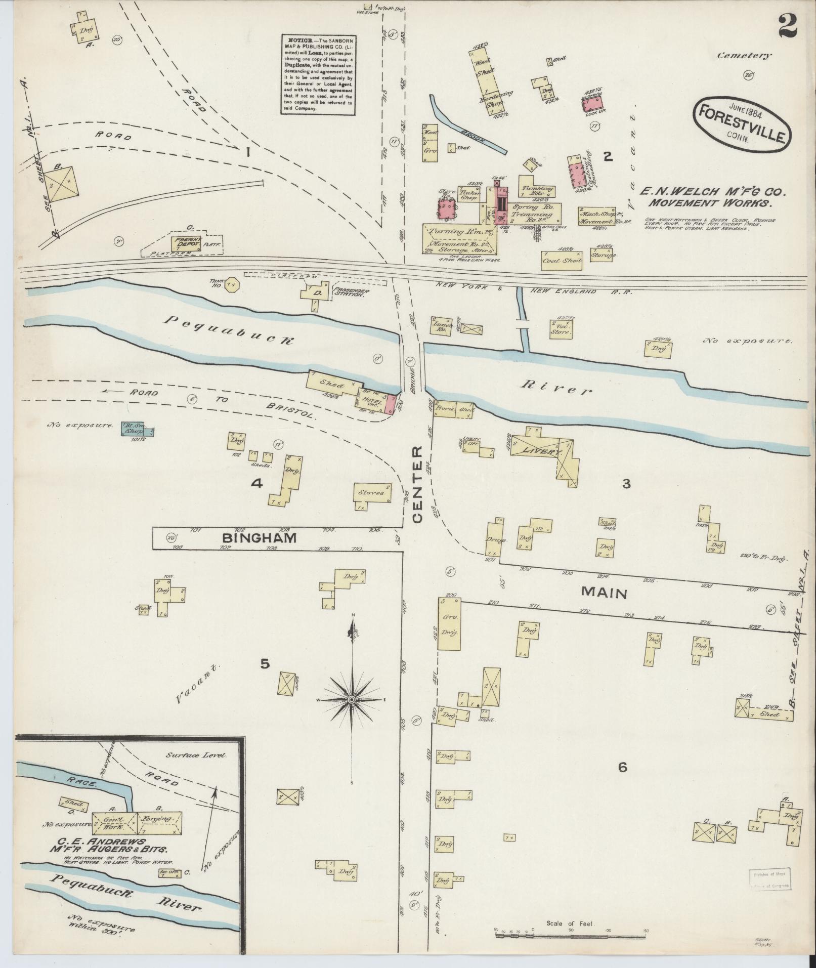 Sanborn Fire Insurance Map from Forestville, Hartford County, Connecticut (1884), Sheet #0002 - Complete Map Set gallery image, historic Sanborn map, vintage wall art, Connecticut Connecticut