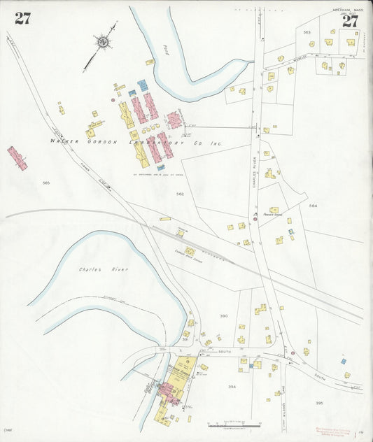 Sanborn Fire Insurance Map from Needham, Norfolk County, Massachusetts (1937), Sheet #0027 - Historic Sanborn Fire Insurance Map Print, vintage old map wall art, antique decor, genealogy gift, Massachusetts Massachusetts map