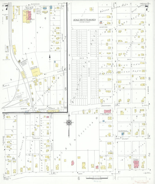 Sanborn Fire Insurance Map from Carthage, Hancock County, Illinois (1943), Sheet #0007 - Historic Sanborn Fire Insurance Map Print, vintage old map wall art, antique decor, genealogy gift, Illinois Illinois map