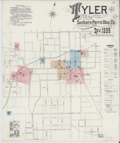 Sanborn Fire Insurance Map from Tyler, Smith County, Texas (1889), Sheet #0001 - Complete Map Set gallery image, historic Sanborn map, vintage wall art, Texas Texas